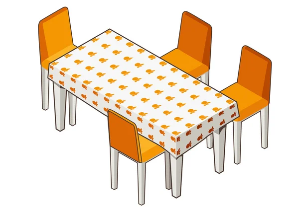 Mesa de comedor con mantel y sillas floreadas . — Vector de stock