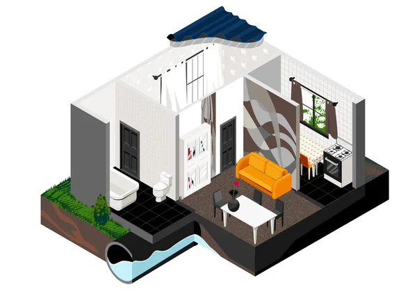 A cut of the house. Isometric view. — Stock Vector