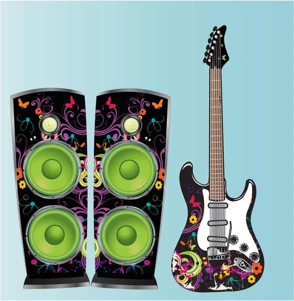 Electric Guitar and Speakers Vector — Stock Vector