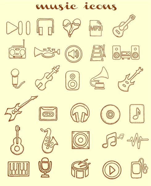Ícones de música doodle —  Vetores de Stock