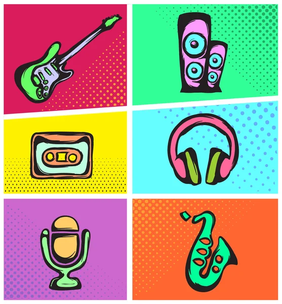 Pop art müzik simgeler — Stok Vektör