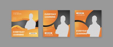 Sosyal Medya Posta Şablonu, Düzenlenebilir Kare Afişleri, E-öğrenim postası, Elektronik Medya Vektörü İllüstrasyonu
