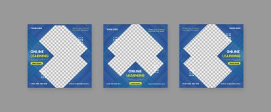 Sosyal Medya Posta Şablonu, Düzenlenebilir Kare Afişleri, E-öğrenim postası, Elektronik Medya Vektörü İllüstrasyonu
