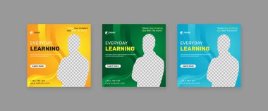 Sosyal Medya Posta Şablonu, Düzenlenebilir Kare Afişleri, E-öğrenim postası, Elektronik Medya Vektörü İllüstrasyonu