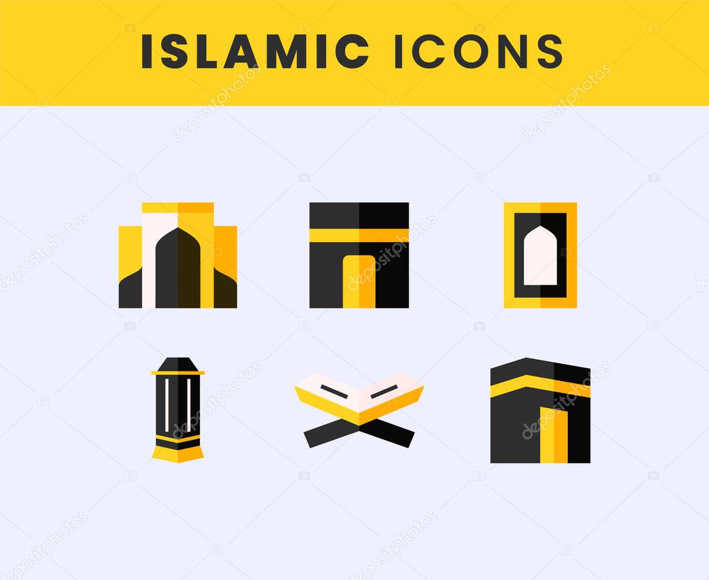 Set de icono de arte Ramadán Line, colección de símbolos de relleno