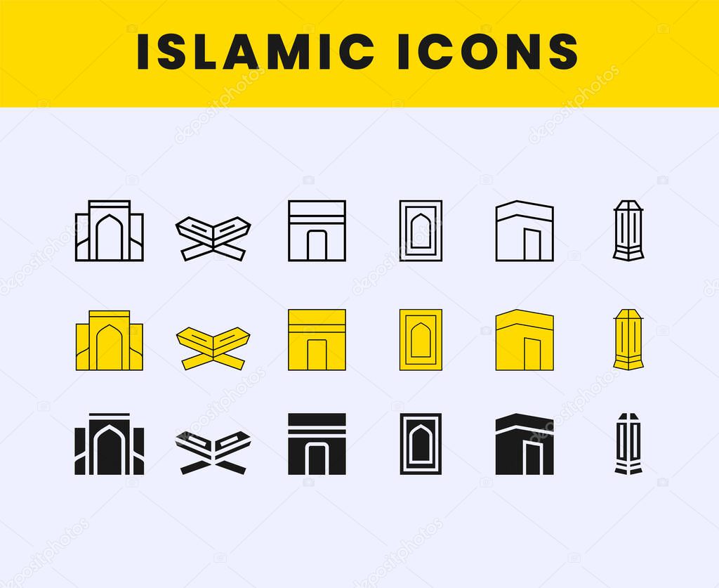 Set de icono de arte Ramadán Line, colección de símbolos de relleno