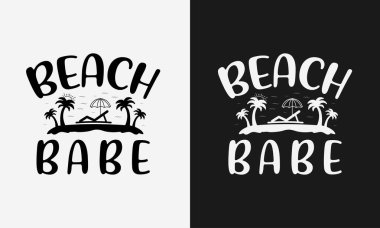 Plaj bebeği, merhaba yaz kaligrafisi, el çizimi illüstrasyon vektörü.