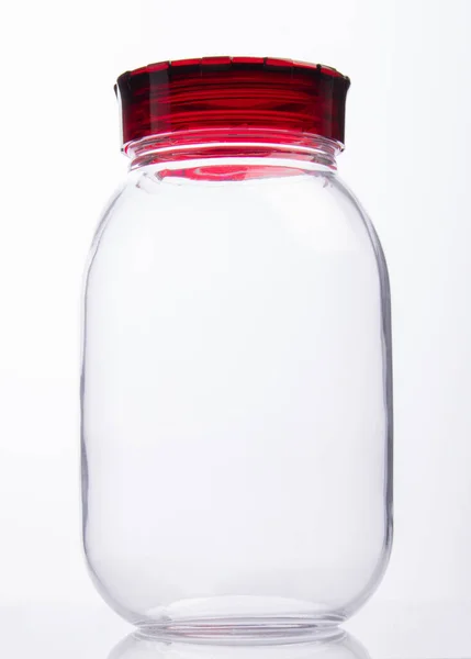 Vooraanzicht Van Glazen Pot Met Deksel Geïsoleerd Witte Achtergrond — Stockfoto
