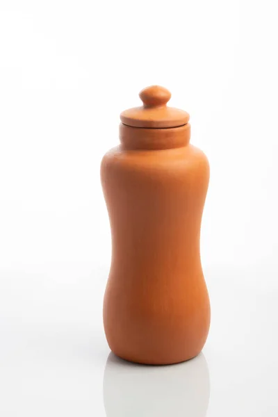 Clay Water Bottle Isolated White Background — Stock Photo, Image