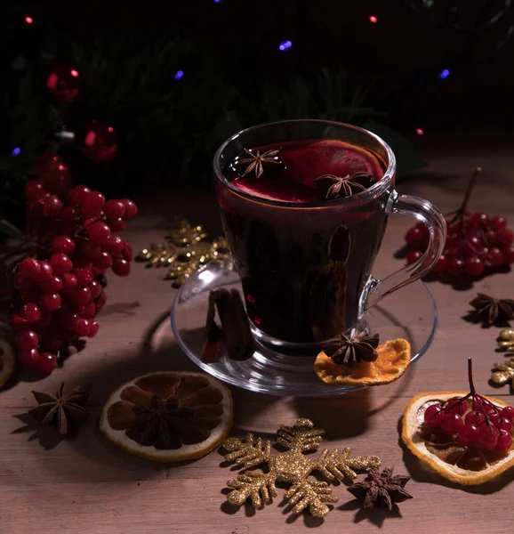 Vin Chaud Parfumé Avec Des Tranches Agrumes Des Épices Des — Photo