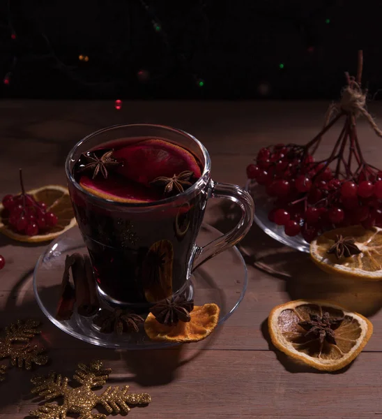 Une Tasse Vin Chaud Chaud Chaud Avec Des Épices Des — Photo