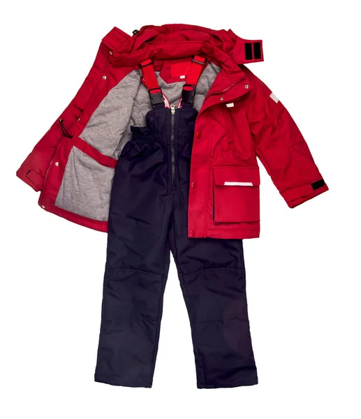 Isolierte Jacken und Hosen für Kinder bei nasskaltem Wetter. Kinderkleidung — Stockfoto