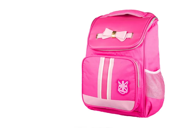 Sac Dos Scolaire Rose Sur Fond Blanc — Photo