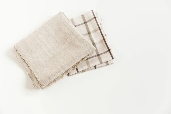 Nappe Carreaux Marron Serviette Tissu Rugueux Gris Serviette Sur Fond — Photo