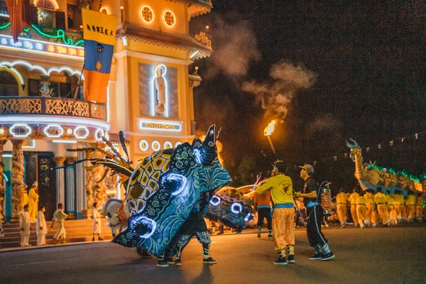 Tay Ninh City Vietnam Oct 2020 Dragon Lion Dance Show — Foto de Stock