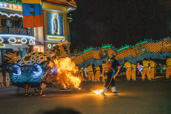 Tay Ninh City Vietnam Říj 2020 Dragon Lion Dance Show — Stock fotografie