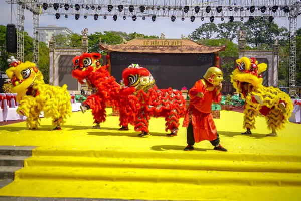 Cidade Chi Minh Vietnã Janeiro 2020 Show Dança Leão Realizado — Fotografia de Stock