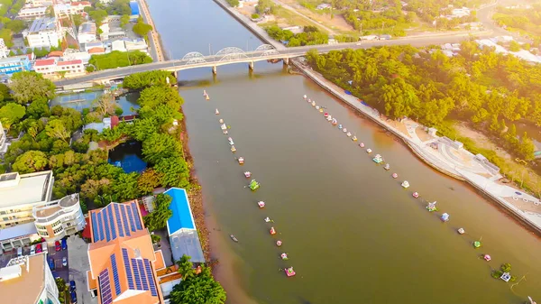 Vue Aérienne Vue Dessus Pont Amour Quai Ninh Kieu Centre — Photo