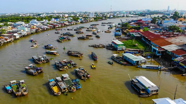Вид Повітря Плаваючий Ринок Cai Rang Can Tho Єтнам Cai — стокове фото