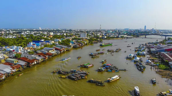 Вид Повітря Плаваючий Ринок Cai Rang Can Tho Єтнам Cai — стокове фото