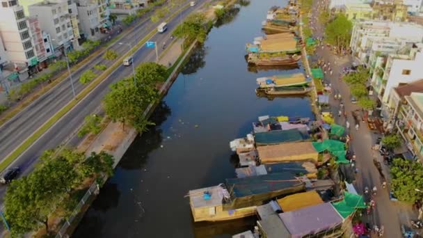 Luchtfoto Van Ben Binh Dong Binh Dong Haven Het Maanjaar — Stockvideo