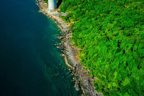 Vue Aérienne Des Vagues Mer Côte Rocheuse Fantastique Sur Île — Photo