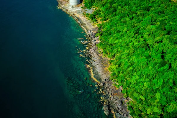 Vista Aérea Las Olas Marinas Fantástica Costa Rocosa Isla Hon —  Fotos de Stock