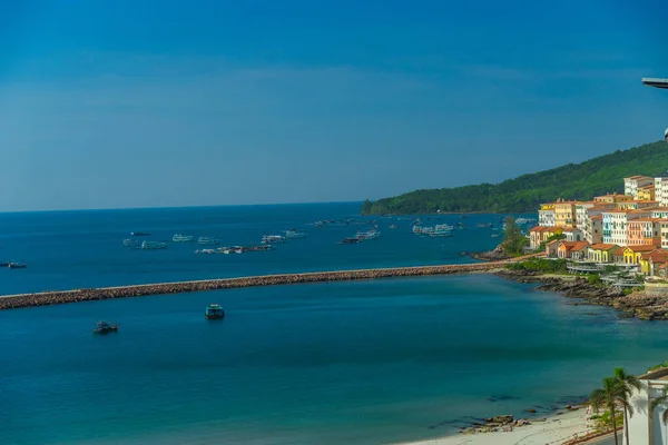 Vista Aérea Barcos Pescadores Tradicionais Alinhados Porto Thoi Cidade Duong — Fotografia de Stock