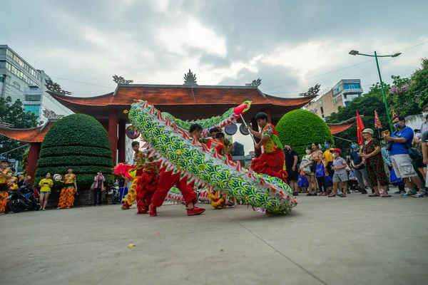 Chi Minh Ville Vietnam Jan 2021 Spectacle Danse Dragon Lion — Photo