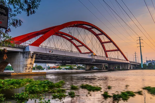 Beautiful Sunset Binh Loi Bridge New Old Night Rush Hour — Stock Photo, Image