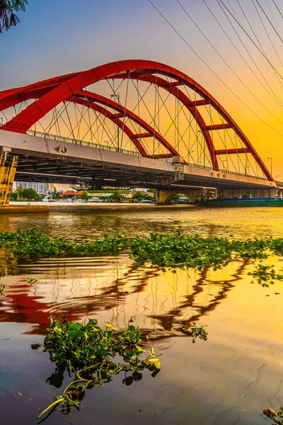 Beautiful Sunset Binh Loi Bridge New Old Night Rush Hour — Stock Photo, Image