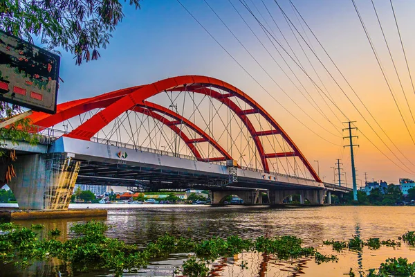 Beautiful Sunset Binh Loi Bridge New Old Night Rush Hour — Stock Photo, Image