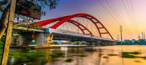 Beautiful Sunset Binh Loi Bridge New Old Night Rush Hour — Stock Photo, Image