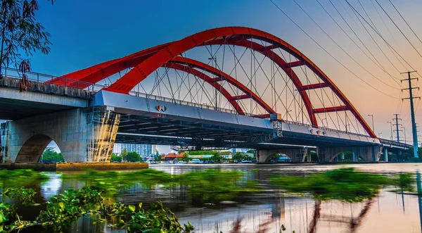 Beautiful Sunset Binh Loi Bridge New Old Night Rush Hour — Stock Photo, Image