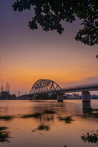 Beautiful Sunset Binh Loi Bridge New Old Night Rush Hour — Stock Photo, Image