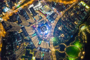 top view of cityscape in Ho Chi Minh city, beauty skyscrapers along river light smooth down urban development. Financial and business centers in developed Vietnam