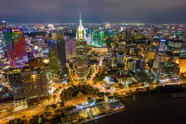 Aerial Panoramic Cityscape View Chi Minh City River Saigon Beauty — Stock Photo, Image