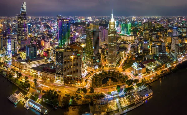 Aerial Panoramic Cityscape View Chi Minh City River Saigon Beauty — Stock Photo, Image