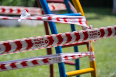 Oyun ve etkinlik için park çocukları ve çocuklar Coronavirus ya da Covid19 için boş ve kapalı. Ve Vietnam 'da 