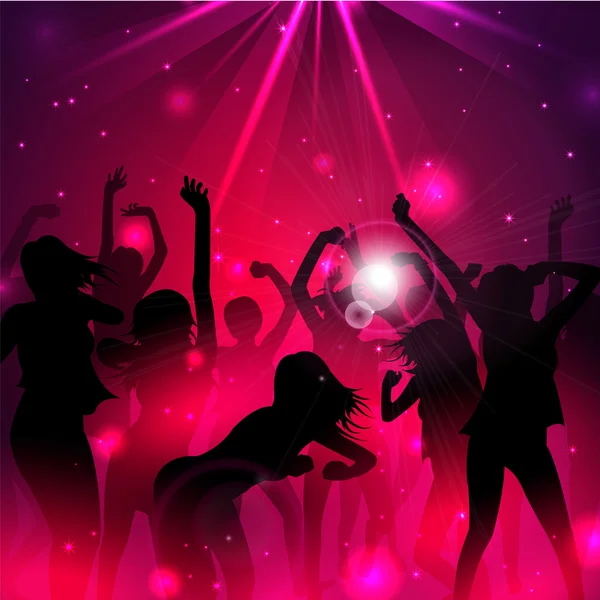 Magic Music Background with silhouettes of dancing girls  - Vector — Stock Vector