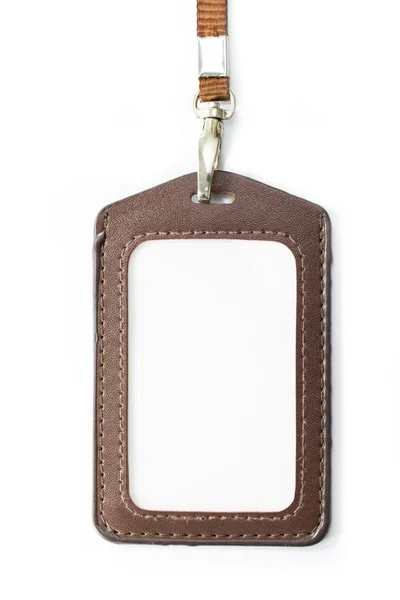 Deri şişmiş boyun band etiket adıyla şerit izole beyaz arka