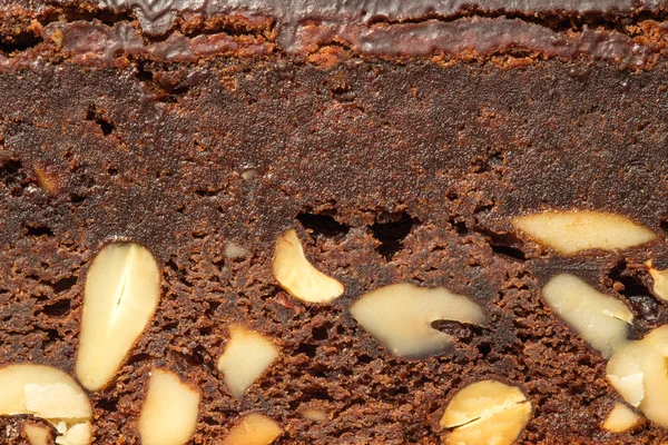 Närbild av chokladkaka med nötter för användning som en abstrakt tillbaka — Stockfoto