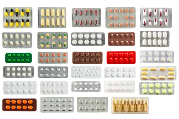 Raccolta di pillole in blister trasparenti isolati su whi Immagini Stock Royalty Free