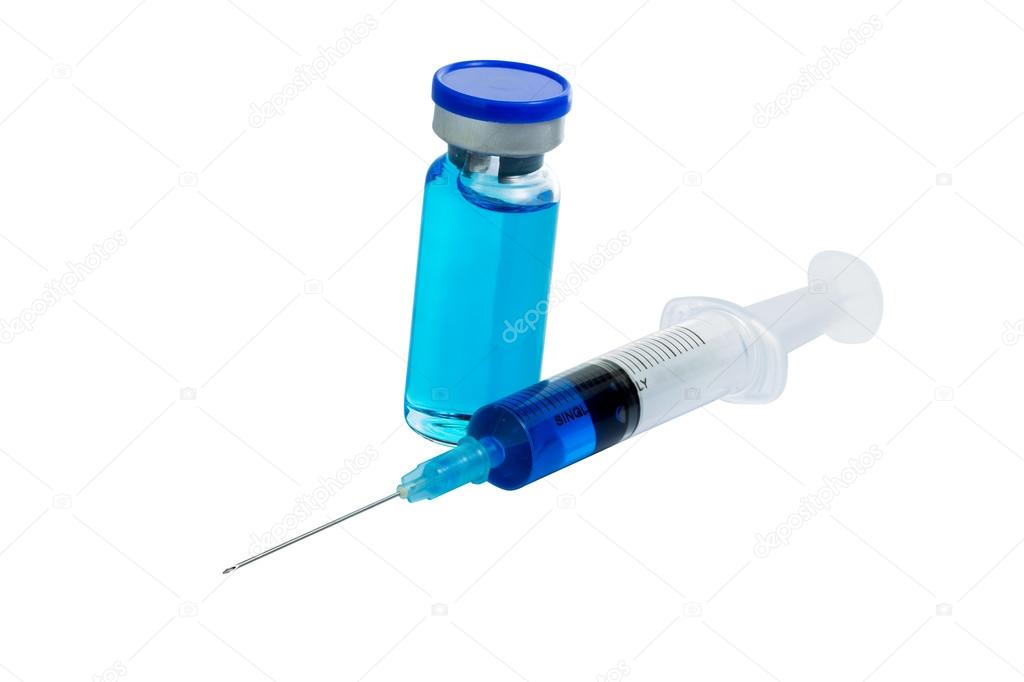 Glass Medicine Vial botox or flu with medical Syringe