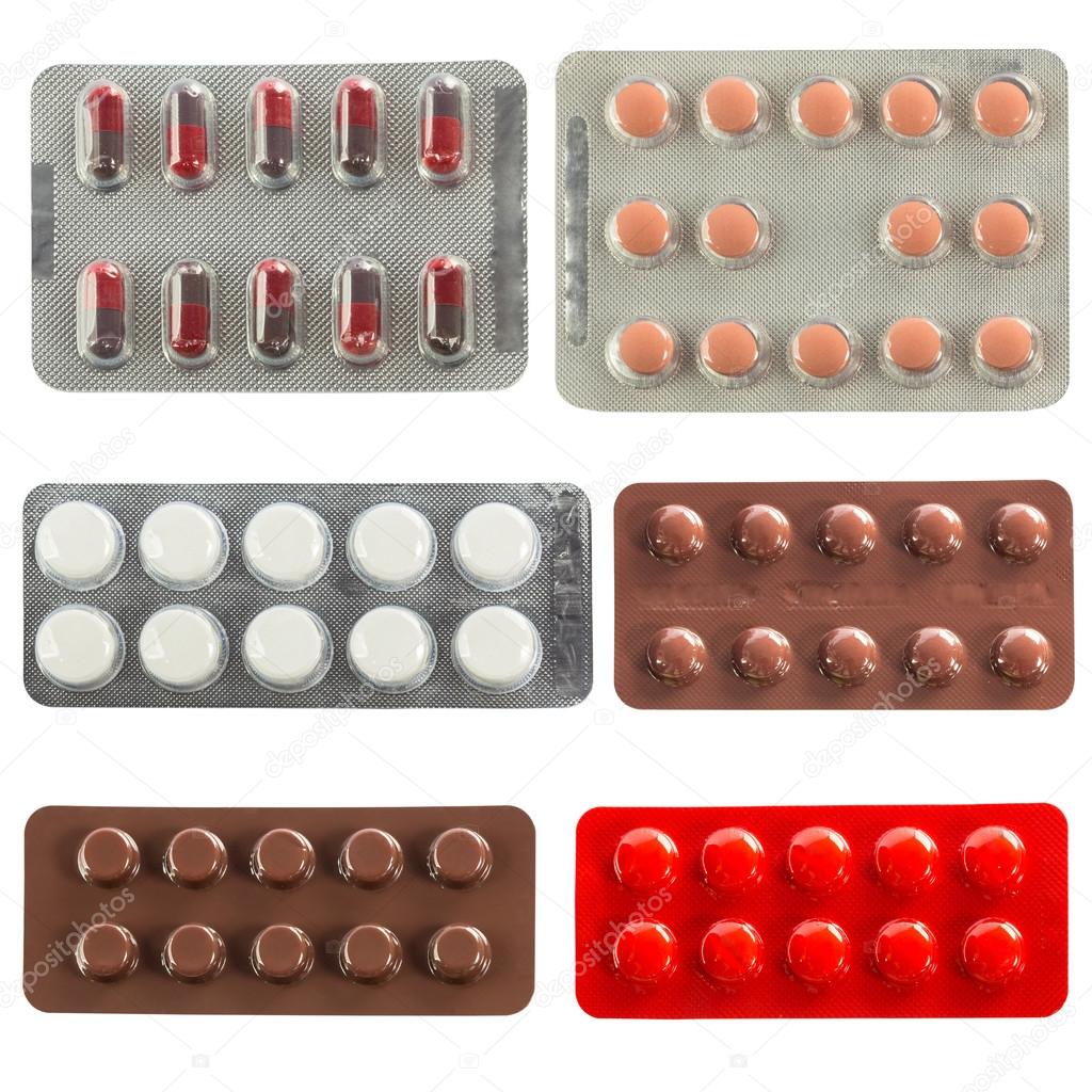 collection of pills in transparent blister packs