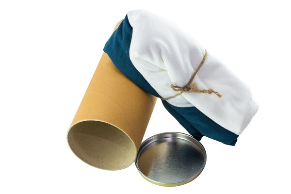 Open brown cylinder tube container isolated on white background 