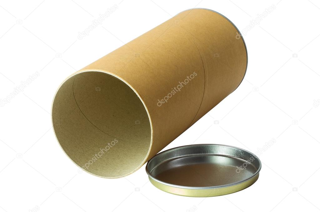 Open brown cylinder tube container