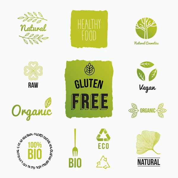 Set of design icons for organic and bio food — Stock Vector
