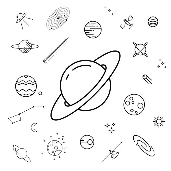 Reihe von Weltraum-Symbolen. Astronomie, Astrologie Liniendesign-Elemente — Stockvektor