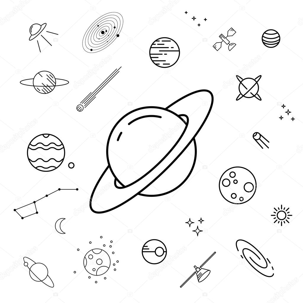 Set of space icons. Astronomy, astrology line design elements